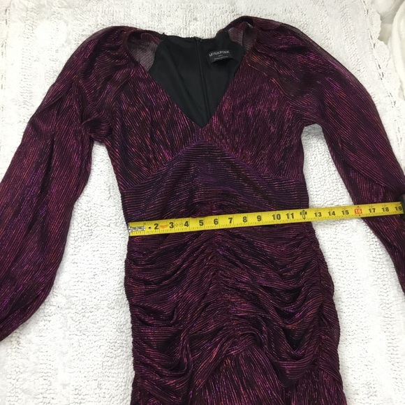 MINKPINK INEZ V Neck Ruched Metallic Purple Mini Dress Size S REVOLVE - Picture 7 of 14